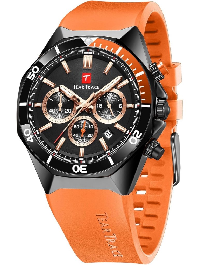 Men's Orange Analog Quartz Silicone Strap Chronograph Waterproof Luxury Watch